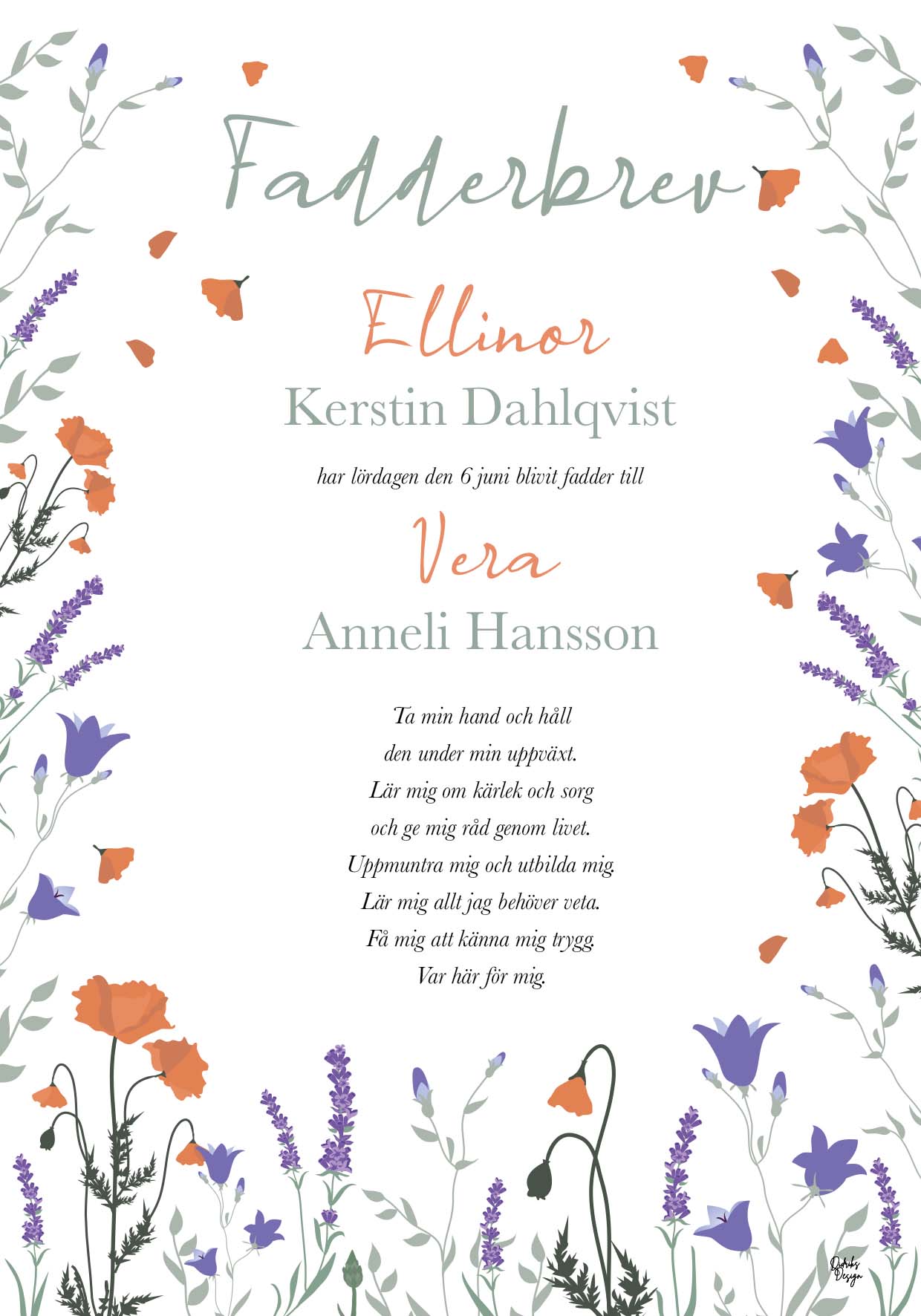 Blomsteräng, Fadderbrev