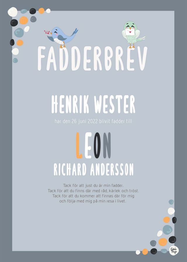 Blå Fågel, Fadderbrev